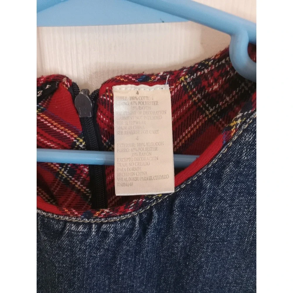 Izod Toddler Girls Jean Jumper Dress Size 4T Sleeveless Denim Jumper Plaid‎ Blue